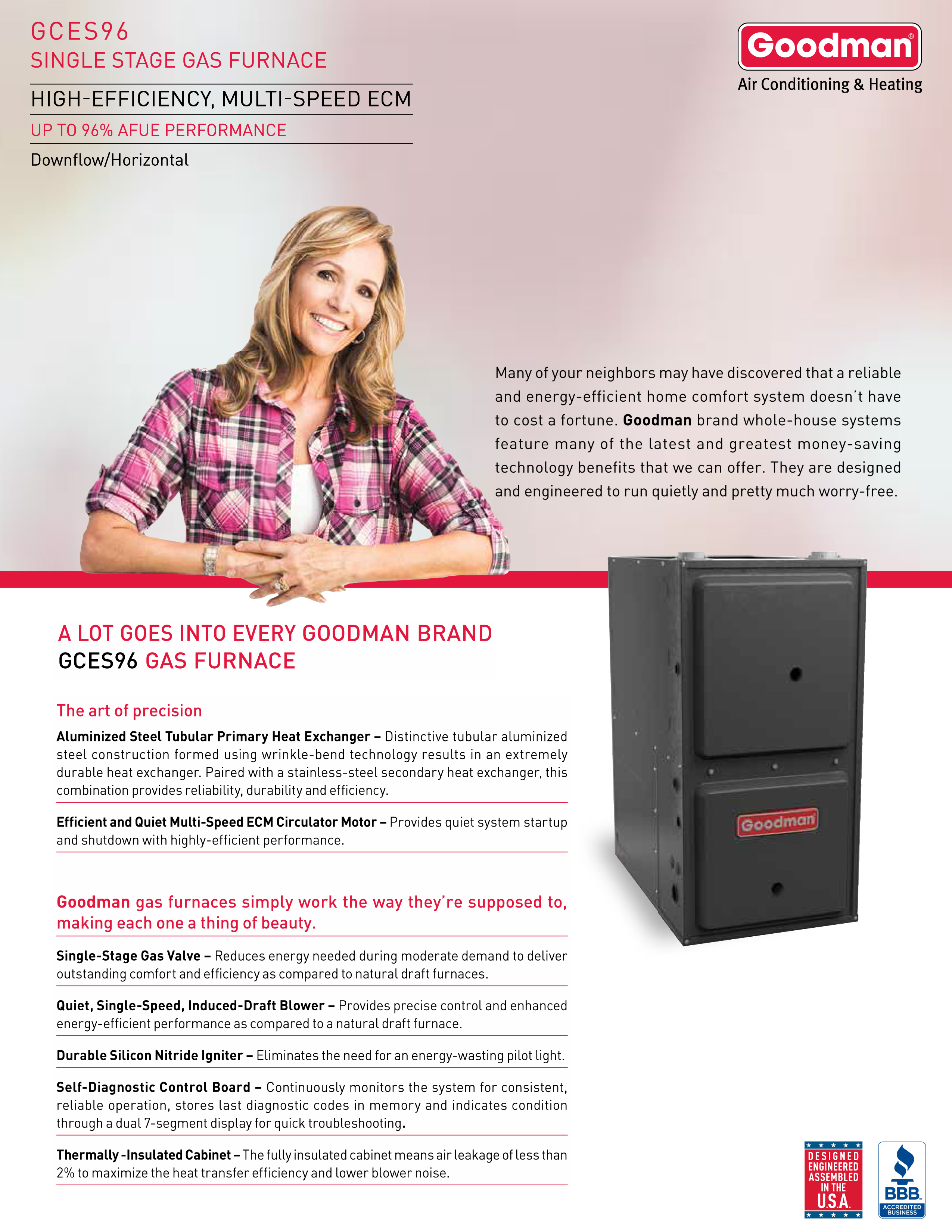 Goodman 96% Single Stage 120K BTU Gas Furnace, GCES961205DN DOWN-FLOW